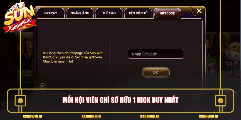 Mỗi hội viên chỉ sở hữu 1 nick duy nhất 